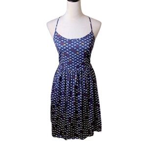 Liza Luxe Navy Fit & Flare Sundress Small | Bird Print Racerback | 100% Cotton